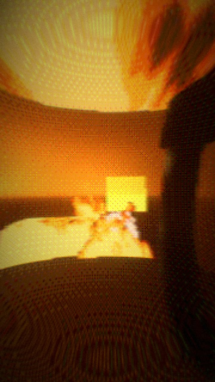 Inside a burning flat, orange light